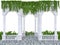 Arched colonnade with a balustrade entwined with ivy on a white background