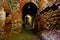 Arched corridor of the old German fortification structure of red brick