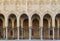 Arched corridor surrounding the courtyard of public historic Moaayad mosque, Cairo, Egypt