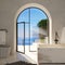 Arched door of a classic mediterranean villa and bathroom