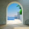 Arched door of classic mediterranean villa and patio