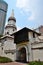 Arched doorway entrance with Koran Arabic Islamic prayer and minaret Hajjah Fatimah Mosque Singapore