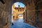 Arched entryway into old fortress, Sighisoara, Romania. UNESCO World Heritage Site