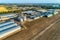 Arched hangars, a large storage for agricultural products. View from above