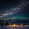 Arched Milky Way over the beautiful mountains at night in Himalayas, Nepal. Colorful space landscape with