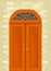 Arched Orange Double Door with Tracery as Building Entrance Exterior Vector Illustration