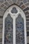 Arched stained glass church window