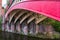Arched Underside of a metal bridge over Rochdale Canal,  Castlefield, Manchester