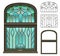 Arched vintage wooden window with stained glass