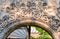 Arched wall in church with carved characters