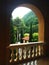 Arched Window frames made of concrete, Window open-air frame curve with a balcony railing to watch the view