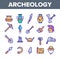 Archeological Tools And Excavations Vector Linear Icons Set