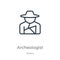 Archeologist icon. Thin linear archeologist outline icon isolated on white background from history collection. Line vector