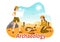 Archeology Illustration with Archaeological Excavation of ancient Ruins, Artifacts and Dinosaurs Fossil in Flat Cartoon Hand Drawn