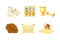 Archeology Tools and Ancient Artifact with Papyrus Scroll, Ruined Column, Amphora in Sand and Cave Drawing Vector Set