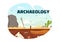 Archeology Vector Illustration with Archaeological Excavation of ancient Ruins, Artifacts and Dinosaurs Fossil in Flat Cartoon