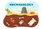 Archeology Vector Illustration with Archaeological Excavation of ancient Ruins, Artifacts and Dinosaurs Fossil in Flat Cartoon