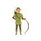 Archer with bow, European medieval character in traditional costume vector Illustration isolated