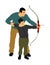 Archer  illustration isolated on white background. Hunter in hunting. Dad teaches his son to hold bow and arrow. Fathers day