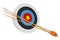 Archery practice target and a bundle of arrows isolated on a white background, 3D rendering