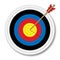 Archery target with arrow in bulls eye