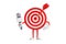 Archery Target and Dart in Center Cartoon Person Character Mascot with Modern Chrome Microphone. 3d Rendering