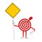 Archery Target and Dart in Center Cartoon Person Character Mascot and Yellow Road Sign with Free Space for Yours Design. 3d