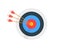 Archery target ring with three arrows hitting bullseye. Round shaped dartboard front view. Goal achieving concept