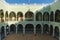 Arches in the `Palacio de Gobierno`, the Government Palace with paintings by Fernando Castro Pacheco in Merida, Mexico