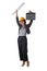 Architect in hardhat with arms raised