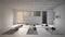 Architect interior designer concept: unfinished project that becomes real, empty yoga studio design, open space with mats and