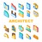 Architect Professional Occupation Icons Set Vector