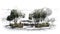 Architect\\\'s concept sketch drawing of a public park within the urban area.