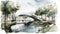 Architect\\\'s concept sketch drawing of a public park within the urban area.