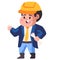 Architect with yellow hardhat hold architectural sketch kids children play role cartoon modern cartoon background vector