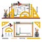 Architects and designer workplace vector illustration in flat style. Drawing tools, board, instruments on white