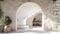 an architectural archway nestled inside a meticulously maintained Tuscan house, illuminated by natural light to