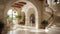 an architectural archway nestled inside a meticulously maintained Tuscan house, illuminated by natural light to