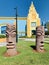 Architectural Building with Tiki Statues in Cocoa Beach