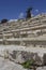 Architectural close up of the stone steps of the Theatre of Dionysus ruin in Athens, Greece