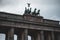 Architectural closeup of the Quadriga scuplture on the top of Brandenburg Gate in Berlin, Germany
