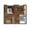 Architectural Color Floor Plan. Studio Apartment Vector Illustration. Top View Furniture Set. Living room, Kitchen, Bathroom. Sofa