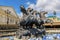 Architectural complex of Manezhnaya Square with sculptures near the Moscow Kremlin.