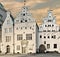 Architectural composition of three medieval buildings, Europe