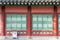 Architectural detail - Korean Tradition Wooden Window, decoration brick wall from ancient korean house in Seoul, republic