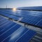 Architectural Detail of Metal Roofing on Commercial Construction Solar panels or Solar cells Over Factory, Blue Sky With Sun Rays