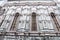 Architectural detail of polychrome marble facade exterior of Florence Cathedral Duomo architecture