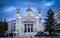 Architectural detail of Saint Nikolaos church at night on Piraeus city in Greece