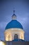 Architectural detail of St.Nikolaos church at night on Piraeus city in Greece