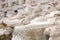 Architectural detail of water running through Trevi Fountain or Fontana di Trevi marble in Rome, Italy